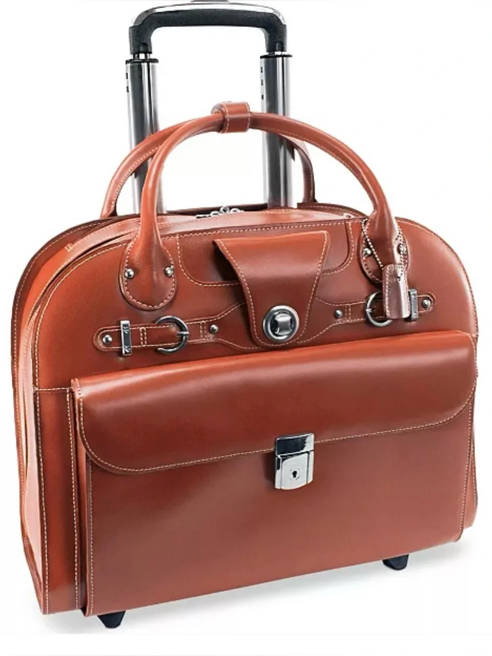 McKlein Edgebrook Leather Brown Wheeled Laptop Briefcase Travel Bag.Unisex